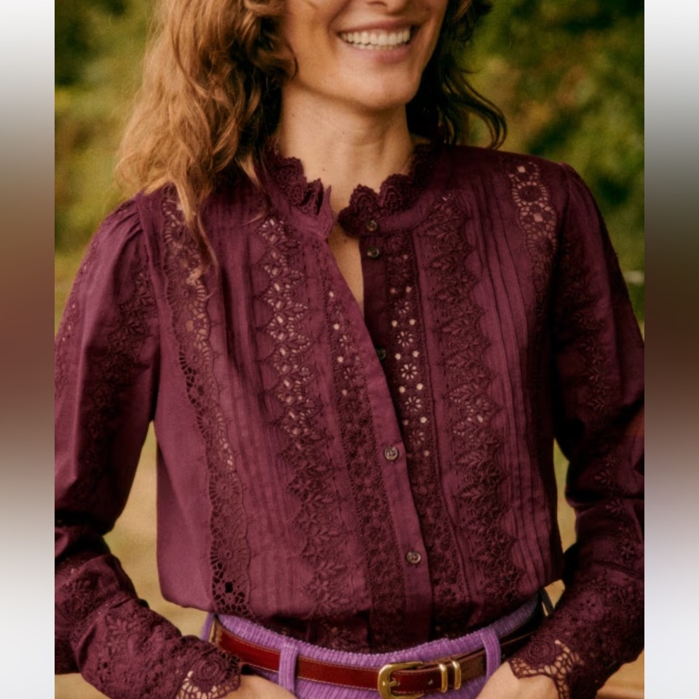 Sezane Rym Shirt in Burgundy (Size 40/US 8)